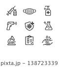 感染対策・衛生管理・検査のUIアイコンセット 9種 透過PNG フラットデザイン 138723339