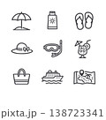ビーチリゾート・夏休み・旅行用品のシンプルなUIアイコンセット 9点 透過背景 138723341