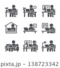 リモートワーク・在宅勤務のビジネス人物ピクトグラム9点セット ホームオフィス・オンライン業務アイコン 138723342