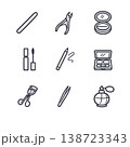 ネイル＆コスメツールのシンプル線画UIアイコンセット 透過PNG 9点 138723343
