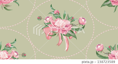 Seamless modern pattern with peonies in the styles of neoclassicism, and realism. 138723589