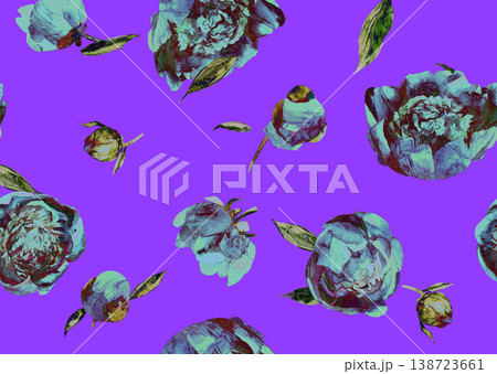 Futuristic modern botanical seamless pattern with flowers peonies for spring textiles Futuristic modern botanical seamless pattern with flowers peonies for spring textiles 138723661
