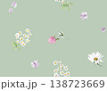 Easy seamless pattern with watercolor wildflowers with field daisies and clover flowers for textiles  138723669