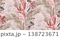 Seamless pattern with dry tropical palm leaves and pampas grass painted in watercolor 138723671