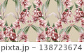 Seamless pattern with Sprig of watercolor vertical orchid flowers isolated on beige 138723674