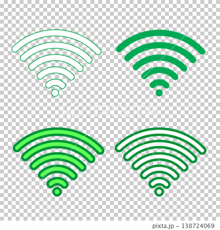 Wi-Fi Icon Set: Wireless Communication, Radio Wave Symbol, Line Art, Filled, and Color Variations Wi-Fi Icon Set: Wireless Communication, Radio Wave Symbol, Line Art, Filled, and Color Variations 138724069