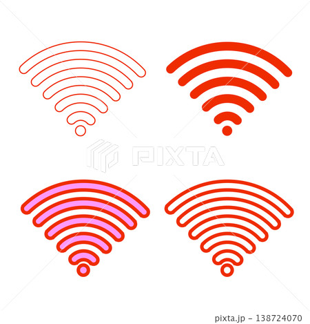 Wi-Fiアイコンセット 無線通信 電波シンボル 線画・塗り・カラーバリエーション 138724070