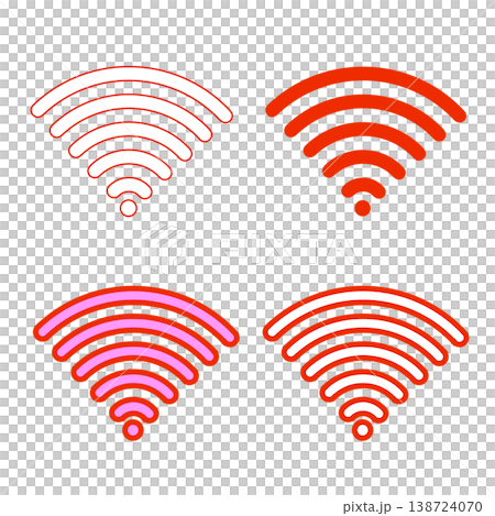 Wi-Fiアイコンセット 無線通信 電波シンボル 線画・塗り・カラーバリエーション 138724070