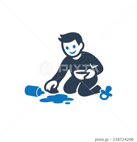 Child Spilling Milk Mess Icon 138724206