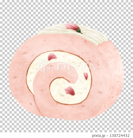 A spring-like illustration of a cherry blossom roll cake A spring-like illustration of a cherry blossom roll cake 138724432