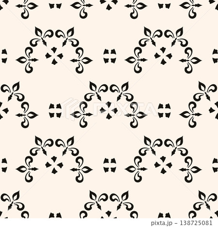 Simple minimalist geometric seamless pattern. Abstract monochrome minimal background with small floral shapes. Subtle repeat design for decor, print. Simple minimalist geometric seamless pattern. Abstract monochrome minimal background with small floral shapes. Subtle repeat design for decor, print. 138725081