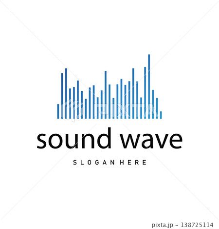 Abstract music logo with dynamic waveform, suitable for podcast and radio branding. Abstract music logo with dynamic waveform, suitable for podcast and radio branding. 138725114