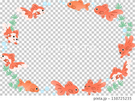 Cute goldfish circular frame, transparent background vector | Japanese-style design material for icons, logos, and badges 138725235