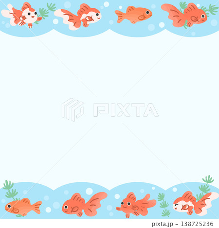 かわいい金魚の上下装飾フレーム背景ベクター|正方形対応の和風デザイン素材 かわいい金魚の上下装飾フレーム背景ベクター|正方形対応の和風デザイン素材 138725236