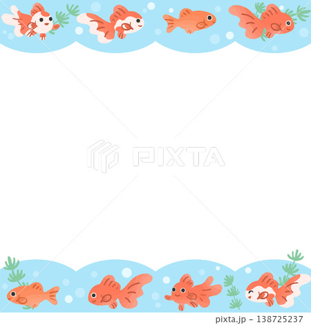 かわいい金魚の上下装飾フレーム 背景透過ベクター｜正方形対応の和風デザイン素材 138725237