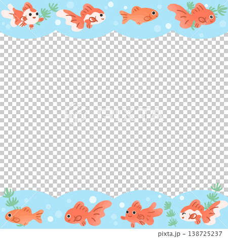 可愛的金魚裝飾邊框，透明背景向量圖 | 日式設計素材，相容於正方形。 138725237