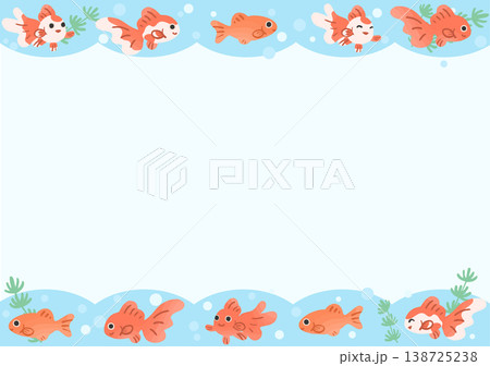 かわいい金魚の上下装飾フレーム背景ベクター|横長の和風デザイン素材 かわいい金魚の上下装飾フレーム背景ベクター|横長の和風デザイン素材 138725238