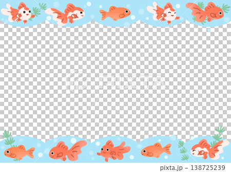 Cute goldfish decorative frame with transparent background vector | Horizontal Japanese-style design material Cute goldfish decorative frame with transparent background vector | Horizontal Japanese-style design material 138725239