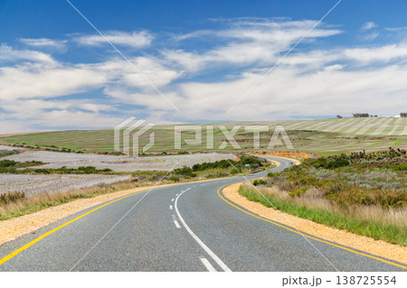 Asphalt road in South Africa surrounded by fields Asphalt road in South Africa surrounded by fields 138725554