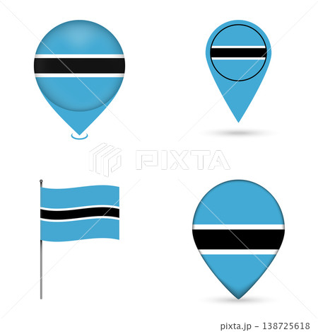 Botswana Flag Map Pin Icons Set Collection. 138725618