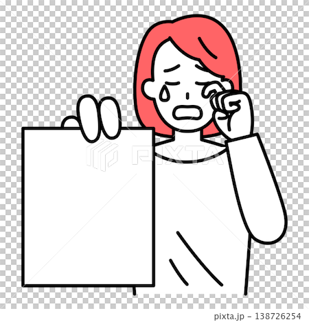 一名年輕女子一邊哭泣一邊展示文件 一名年輕女子一邊哭泣一邊展示文件 138726254