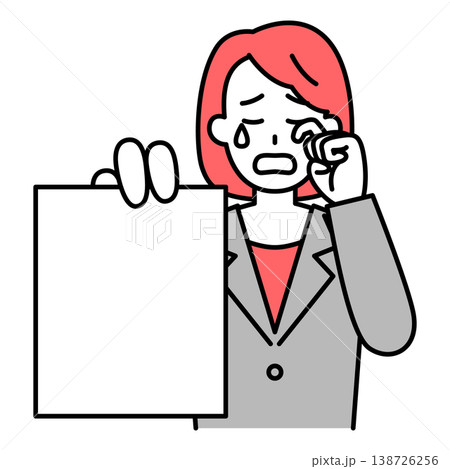 書類を見せて泣くスーツの女性 138726256