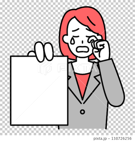 書類を見せて泣くスーツの女性 138726256