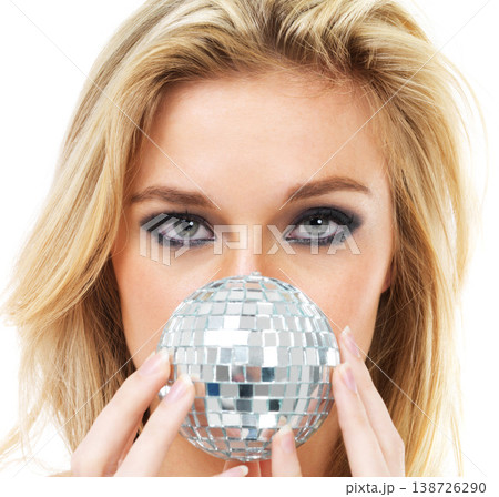 Disco, makeup and woman with face for cosmetics, beauty and grunge aesthetic in white background. Studio, portrait and model with creative eyeshadow, manicure or cosmetic eyeliner for night club Disco, makeup and woman with face for cosmetics, beauty and grunge aesthetic in white background. Studio, portrait and model with creative eyeshadow, manicure or cosmetic eyeliner for night club 138726290