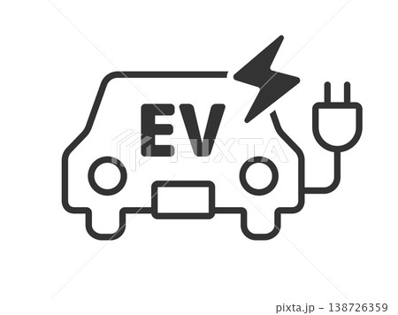 EVカーのアイコン(線画)のイラスト EVカーのアイコン(線画)のイラスト 138726359