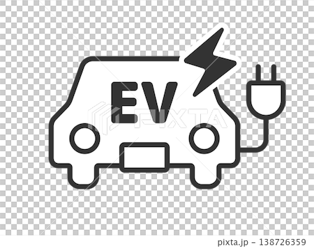 EVカーのアイコン(線画)のイラスト EVカーのアイコン(線画)のイラスト 138726359