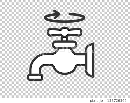 An illustration (line drawing) of a water-saving icon showing a faucet being turned off. An illustration (line drawing) of a water-saving icon showing a faucet being turned off. 138726363