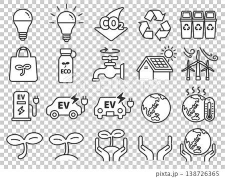 エコ・環境保護・SDGsのアイコン(線画)のイラストセット エコ・環境保護・SDGsのアイコン(線画)のイラストセット 138726365