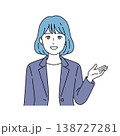 片手を上げて説明する女性ビジネスパーソンのベクターイラスト 138727281