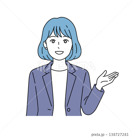 片手を上げて説明する女性ビジネスパーソンのベクターイラスト 片手を上げて説明する女性ビジネスパーソンのベクターイラスト 138727281