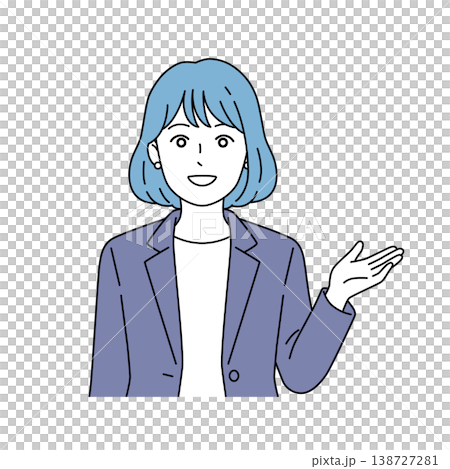 片手を上げて説明する女性ビジネスパーソンのベクターイラスト 片手を上げて説明する女性ビジネスパーソンのベクターイラスト 138727281