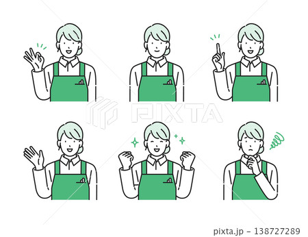 イラスト素材【介護イメージ】:様々なポーズをとる介護士の女性・シンプルタッチ イラスト素材【介護イメージ】:様々なポーズをとる介護士の女性・シンプルタッチ 138727289
