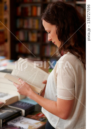 Woman, bookstore and reading with shopping, research and thinking in profile, learning and ideas. Girl, novel or literature in store, library or choice for deal, discount or retail sale with search Woman, bookstore and reading with shopping, research and thinking in profile, learning and ideas. Girl, novel or literature in store, library or choice for deal, discount or retail sale with search 138727896