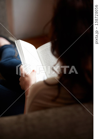 Reading, books and person relax on sofa, living room and home for research, learning and study. Literature, story and back of woman with book for education, information and knowledge for hobby Reading, books and person relax on sofa, living room and home for research, learning and study. Literature, story and back of woman with book for education, information and knowledge for hobby 138728056