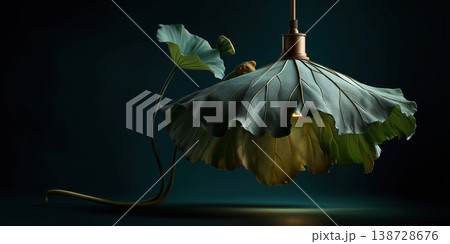 Elegant green lighting. Artistic leaf pendant light showcasing textured veins and striking contrast 138728676