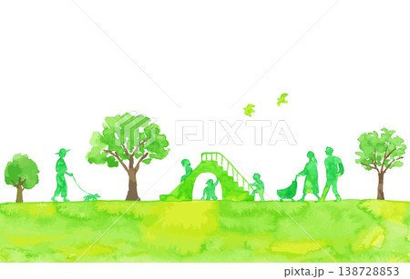 公園の木々と人々の風景 水彩イラスト 公園の木々と人々の風景 水彩イラスト 138728853