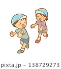 幼稚園・保育園パンフレット用素材　くすみカラーでおしゃれなおにごっこ　園だより・運動会挿絵　背景白 138729273