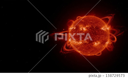 宇宙に浮かぶ燃え盛る恒星のダイナミックなイメージ（SF・エネルギー・科学） 138729573