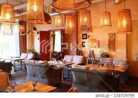 Radiant dining environment with layered materials and inviting warm tones Radiant dining environment with layered materials and inviting warm tones 138729799