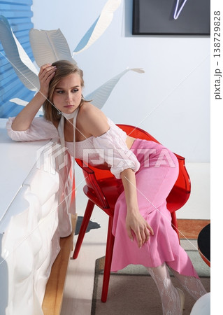 Creative studio atmosphere with modern lighting and decorative elements 138729828