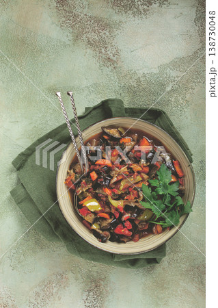 Ajapsandali, cold appetizer, vegetable stew, stewed vegetables, Caucasian cuisine, Ajapsandali, cold appetizer, vegetable stew, stewed vegetables, Caucasian cuisine, 138730048