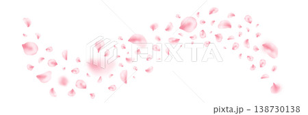 Spring cherry blossom frame. Sakura petal flying composition. Japan flower banner. Cosmetic beauty product wave. Natural decoration. Spa pink rose bg. Valentine romantic card. Vector illustration 138730138