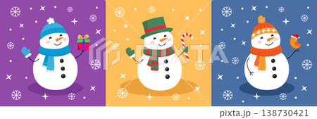 Cute snowmen set adorable winter holiday characters festive collection Cute snowmen set adorable winter holiday characters festive collection 138730421