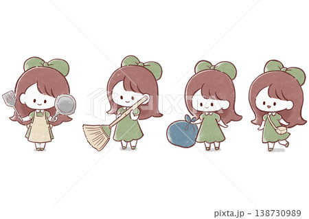 手描きの女の子の生活セット 138730989