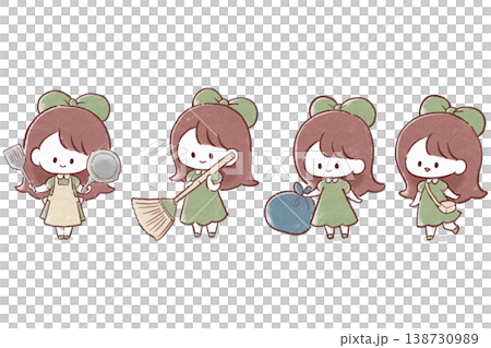 手描きの女の子の生活セット 138730989