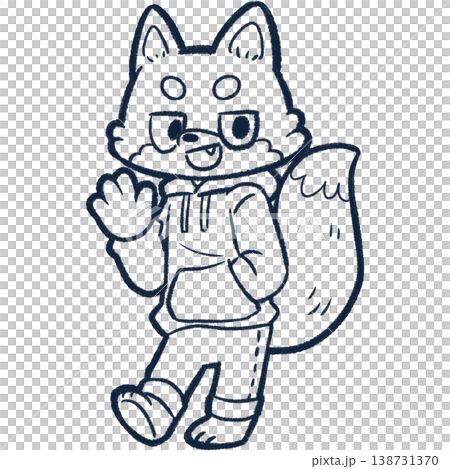 A simple line drawing illustration of a wolf. 138731370